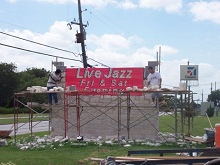 rock work on the sign